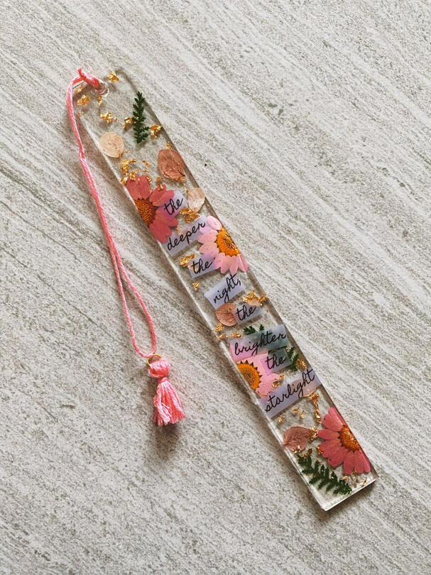 3 shades of pink with a little touch of nature.